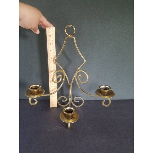 Three Arm Brass Wall Sconce - Picture 4 of 10